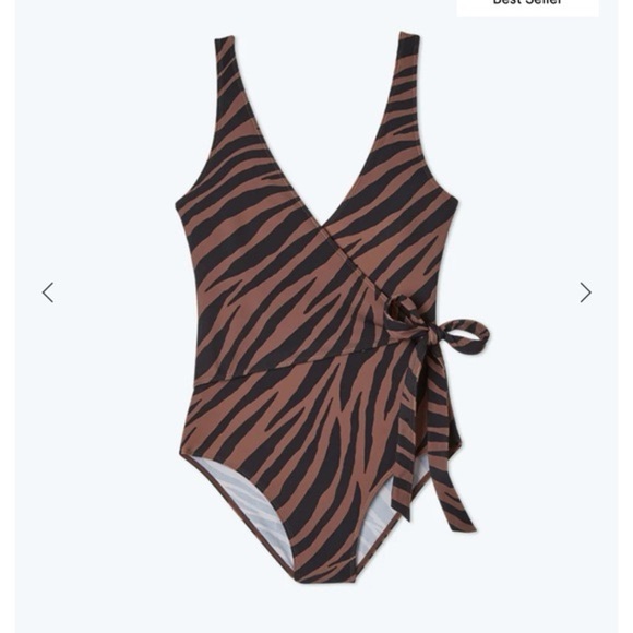 Summersalt Women Swimsuit One Piece 4 Chocolate Brown Perfect Wrap Modern Zebra - Picture 3 of 11